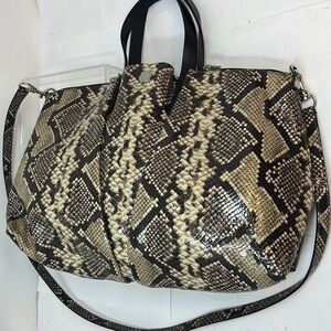 Orciani Snakeskin Print Patent Leather Tote Double Zip Shoulder Bag Italy